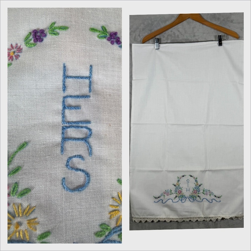 His & Hers Pillowcases Standard White Embroidered Floral Crochet Lace Trim